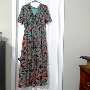 Floral Maxi Dress by Unknown Brand - Teal and Red